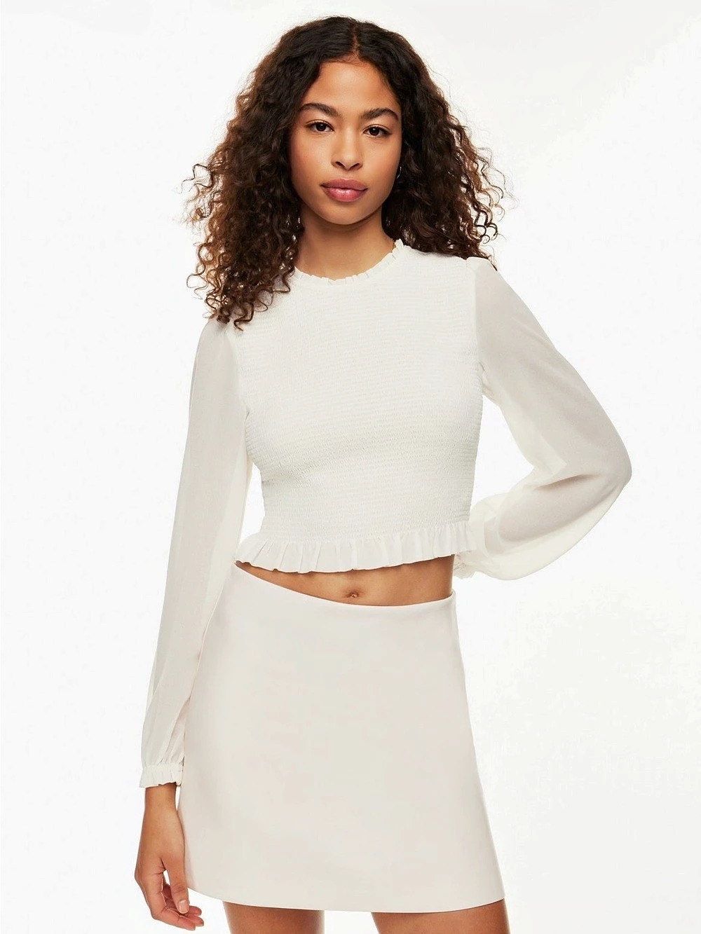 Aritzia Wilfred Tempest Smocked Blouse in Light Birch NWT Medium